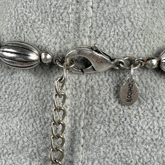 Chico's Silver Tone Beaded Statement Necklace Womens Adjustable Boho Textured - Picture 6 of 8